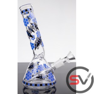 ANGLED NECK BEES WITH ICE CATCHER GLASS BEAKER WATER PIPE 8inch